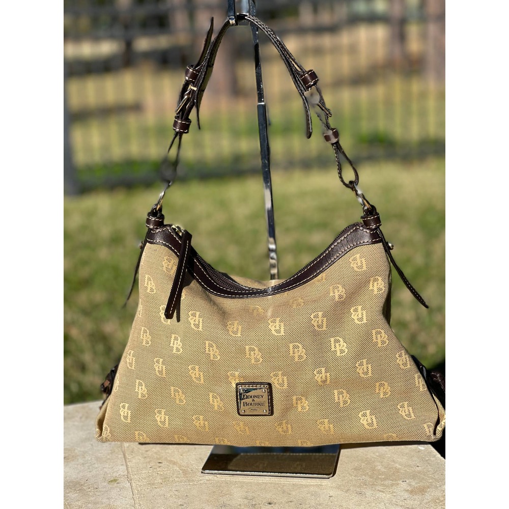 Dooney & Bourke Hobo Brown/light tan Canvas Leather Shoulder Bag